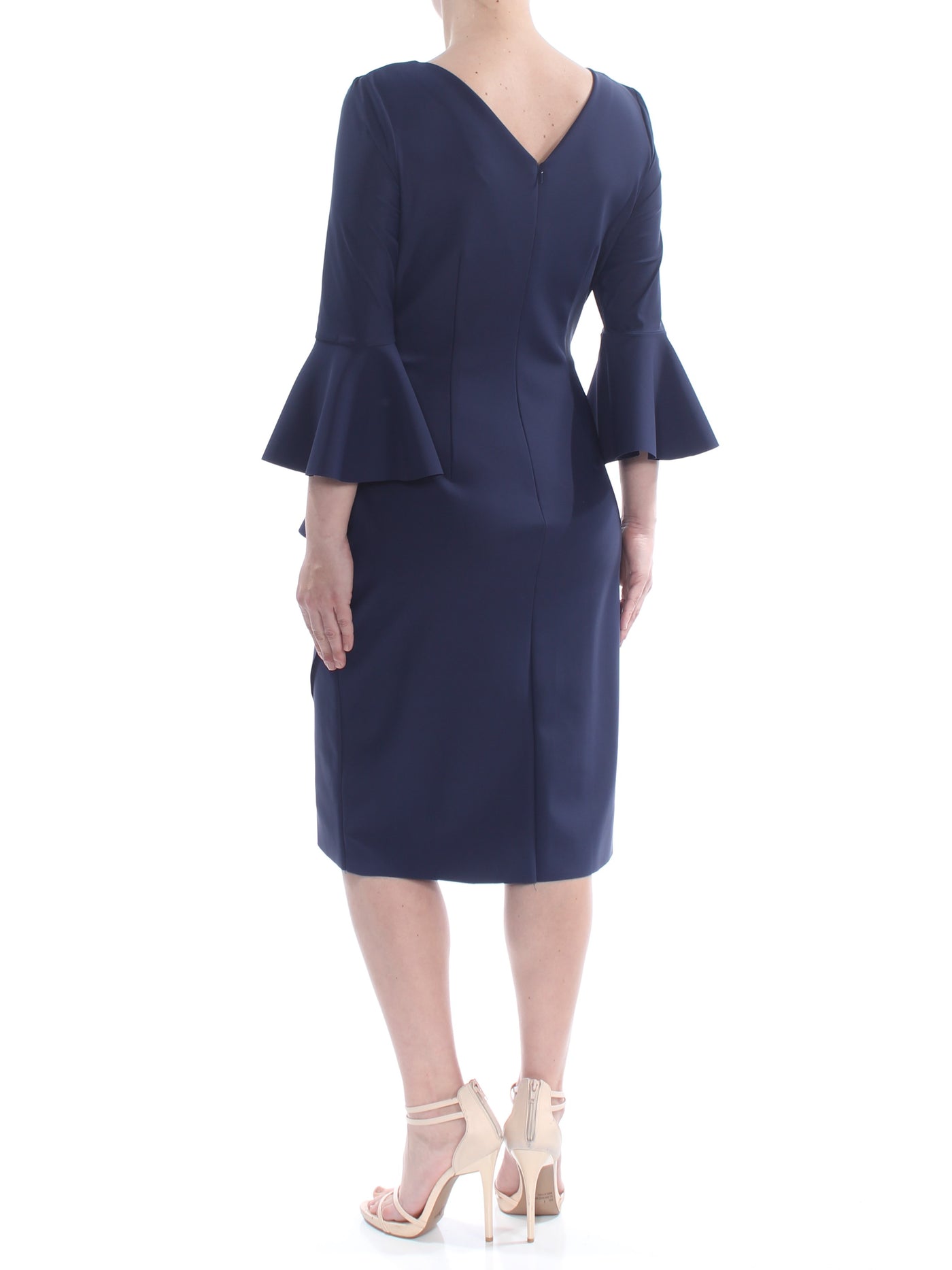 ALEX EVENINGS Womens Navy Bell Sleeve Jewel Neck Knee Length Wear To Work Sheath Dress