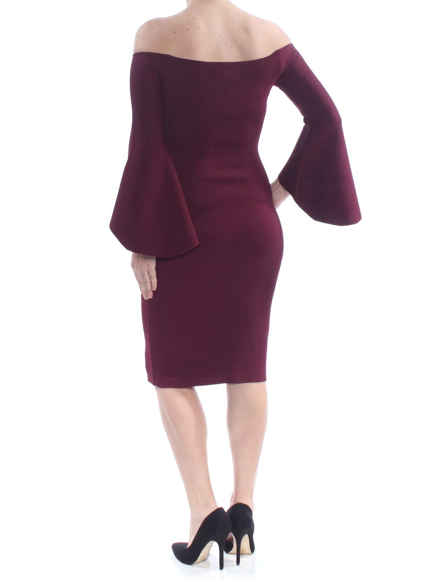 RACHEL ROY Womens Maroon Long Sleeve Off Shoulder Knee Length Formal Sheath Dress