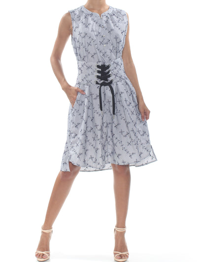 WILLIAM RAST Womens Blue Embroidered Pinstripe Sleeveless Knee Length Dress