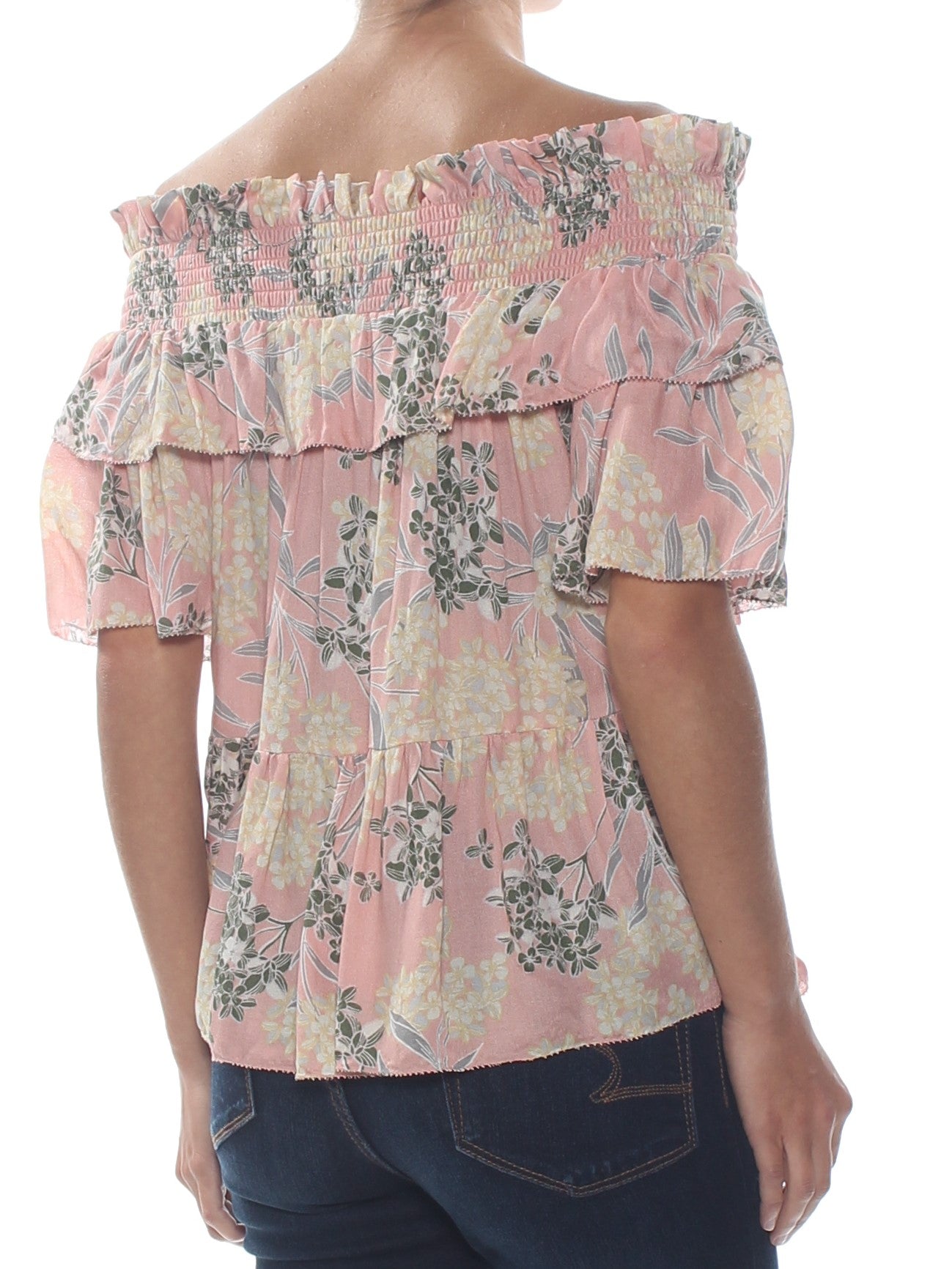 WILLIAM RAST Womens Ruffled Printed Short Sleeve Off Shoulder Top