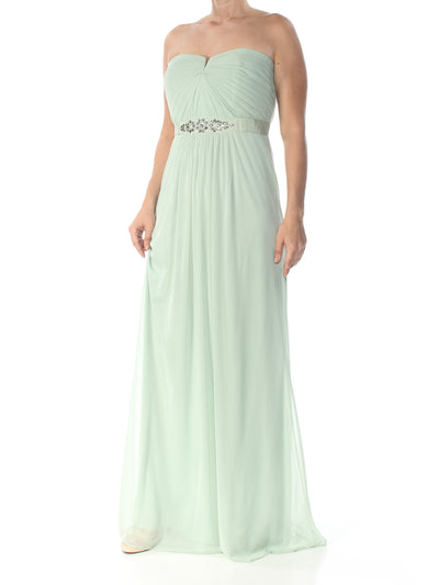 ADRIANNA PAPELL Womens Green Ruched Sleeveless Sweetheart Neckline Full-Length Formal Dress