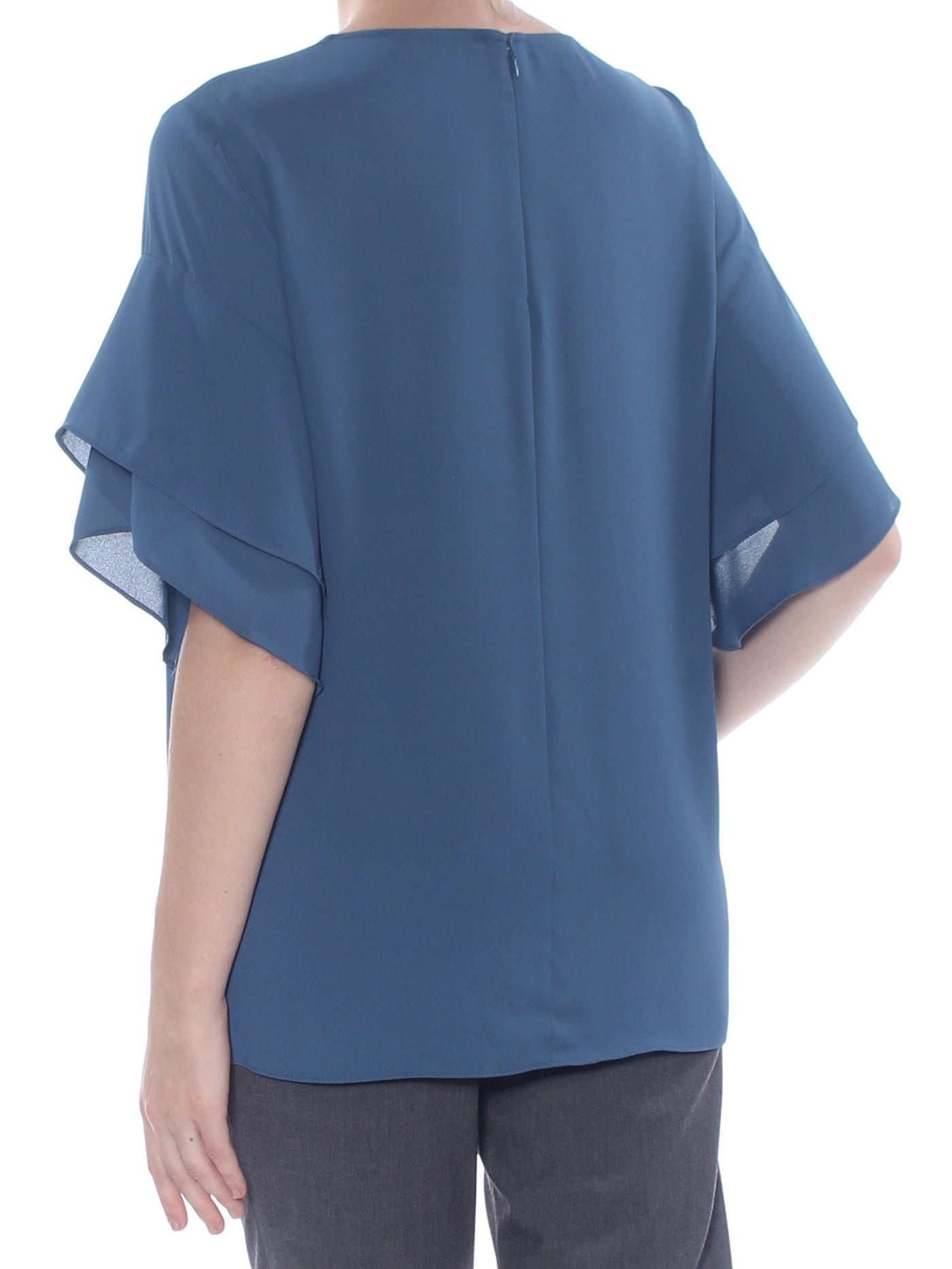 ALFANI Womens Blue Bell Sleeve Scoop Neck Blouse