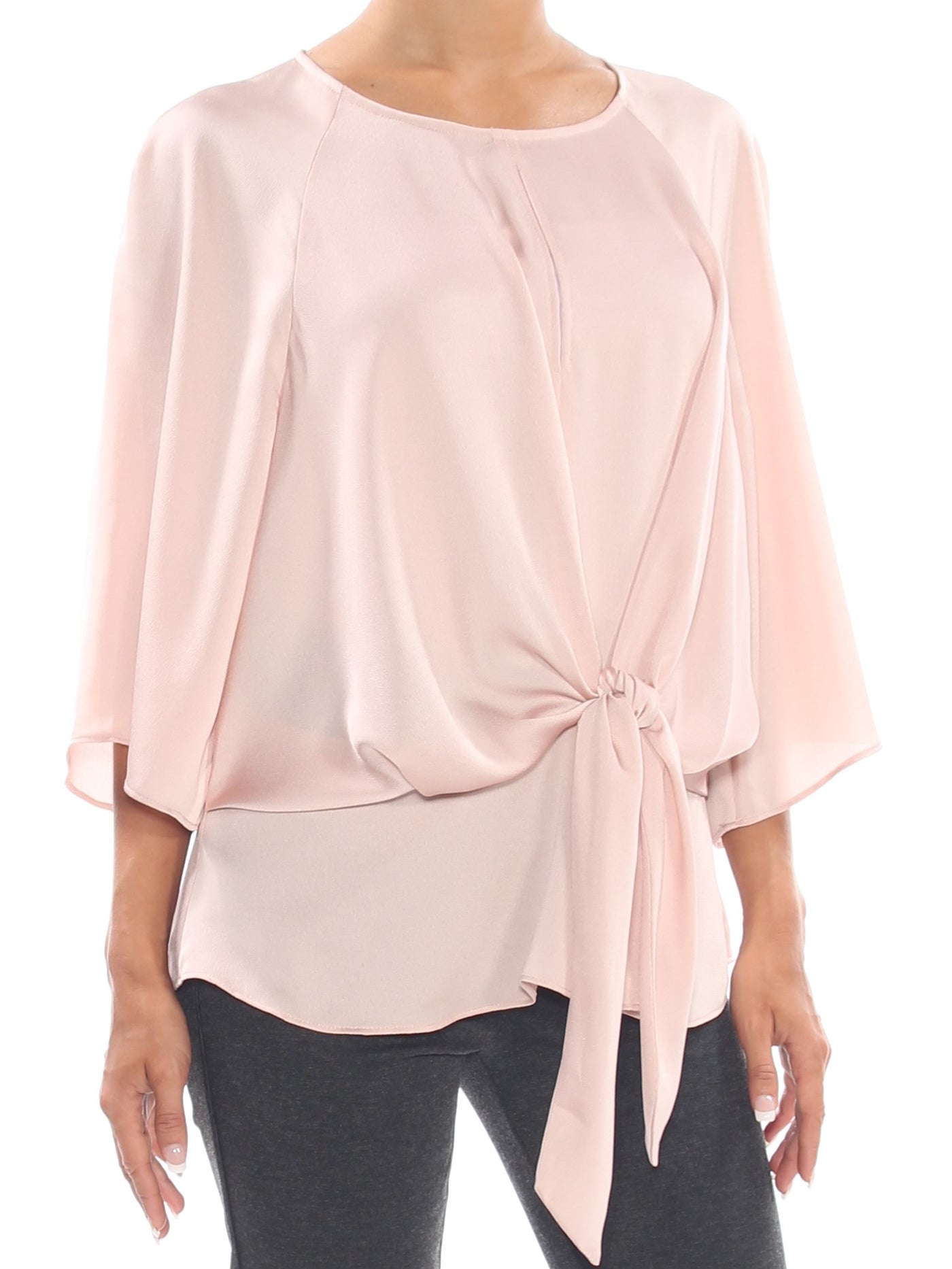 VINCE CAMUTO Womens Pink Tie Raglan Sleeve Jewel Neck Top