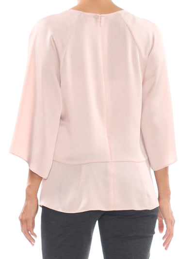 VINCE CAMUTO Womens Pink Tie Raglan Sleeve Jewel Neck Top