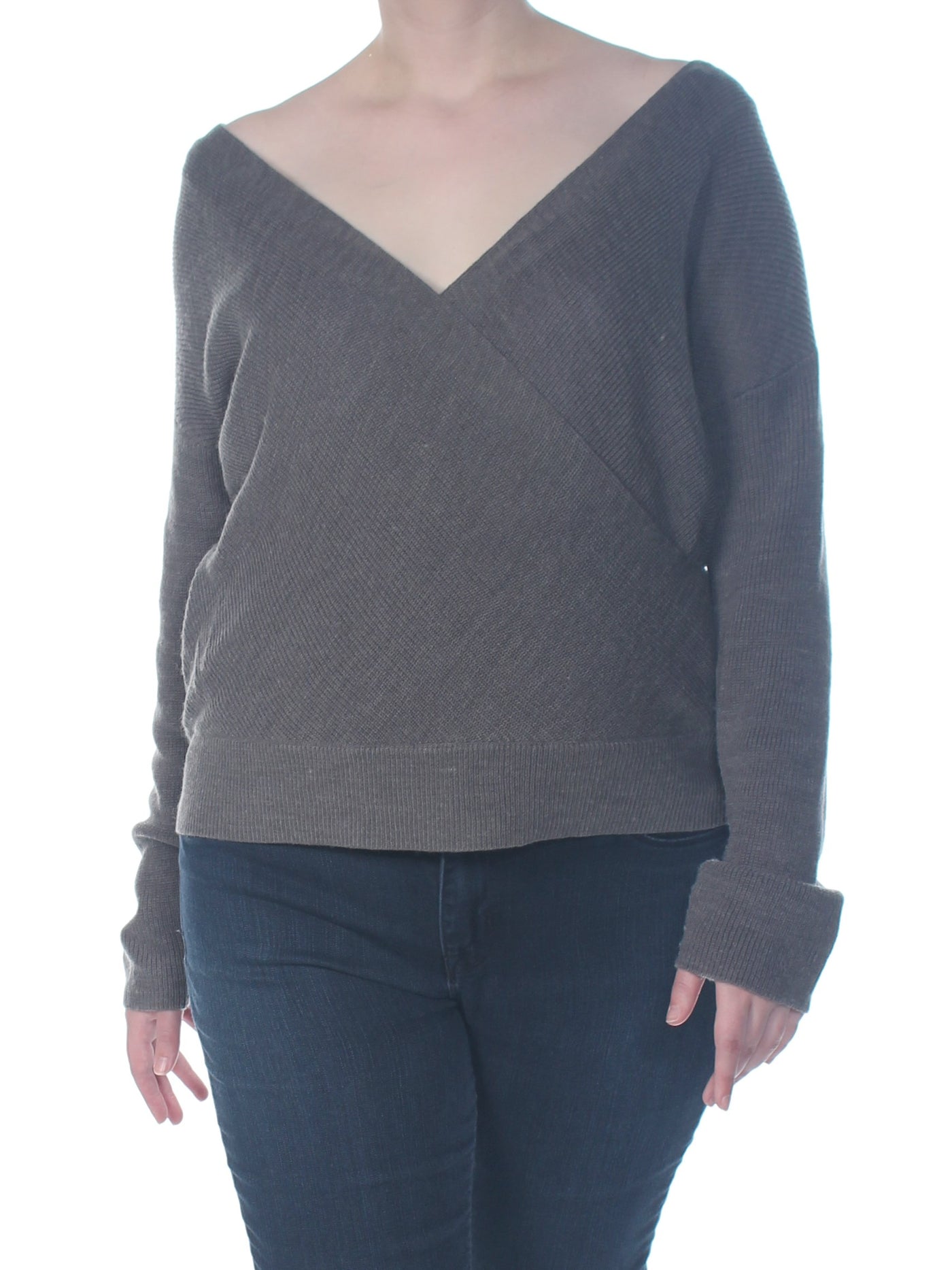 BAR III Womens Gray Long Sleeve V Neck Sweater