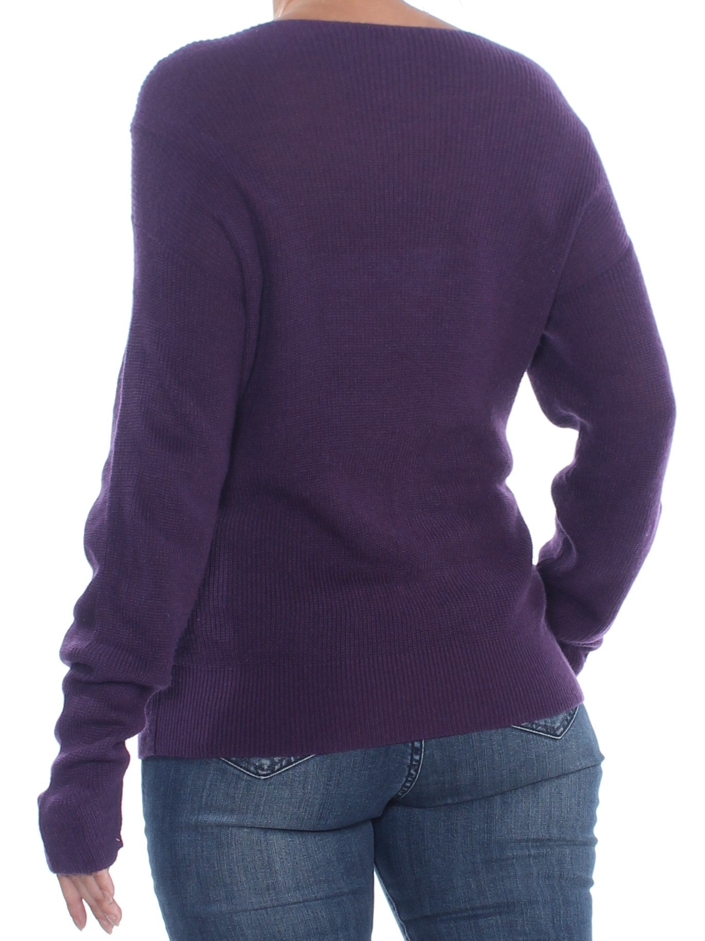 BAR III Womens Purple Long Sleeve Off Shoulder Sweater