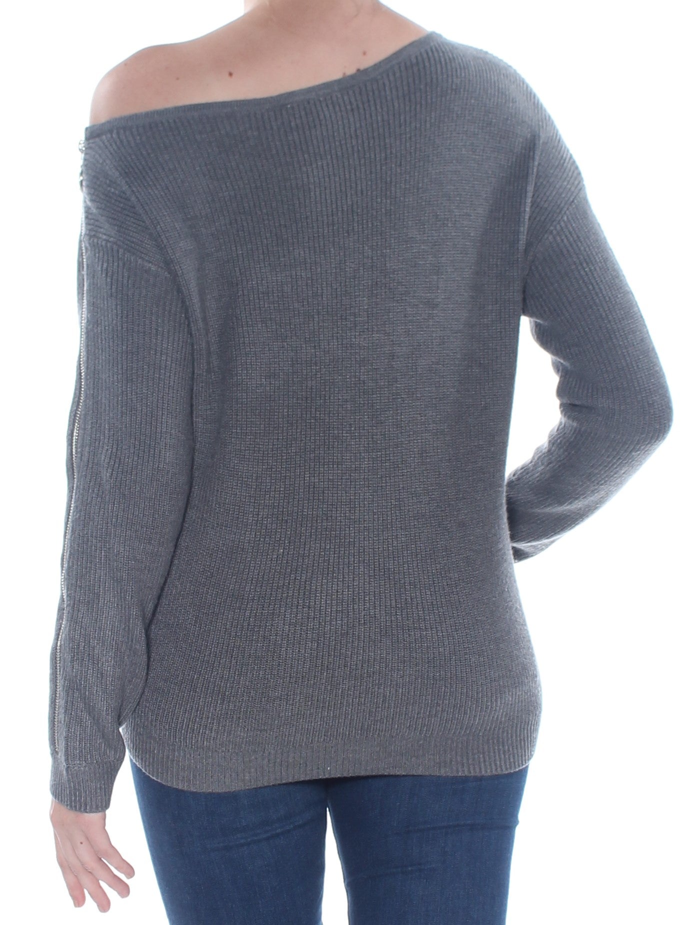 BAR III Womens Gray Cold Shoulder Long Sleeve Asymmetrical Neckline Sweater