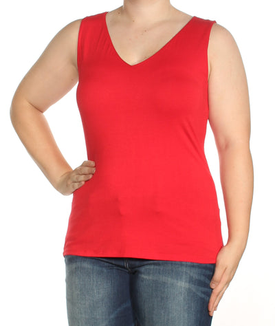 INC Womens Red Sleeveless V Neck Top