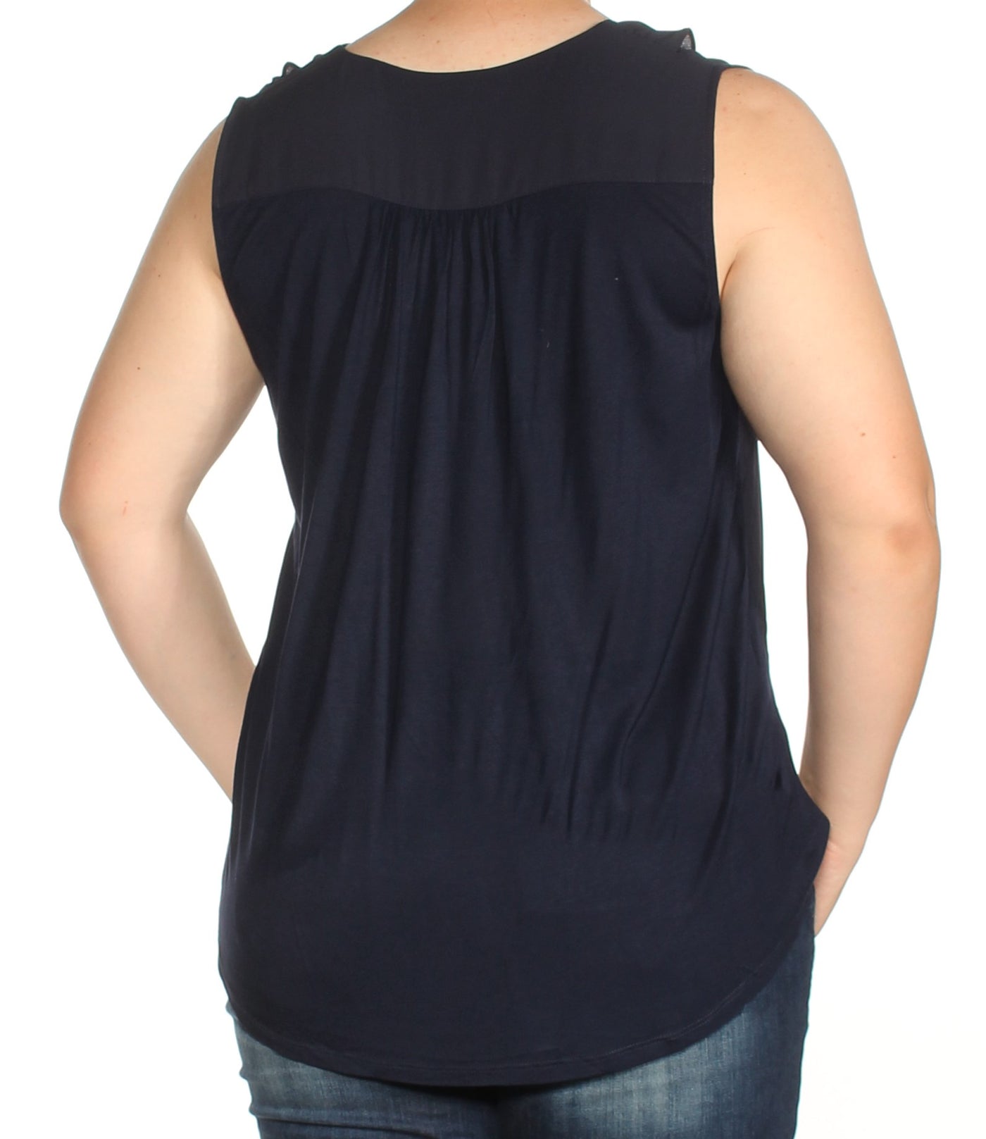 INC Womens Navy Sleeveless V Neck Top