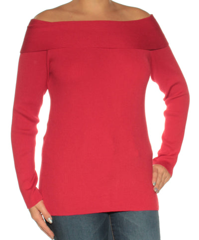 INC Womens Red Long Sleeve Off Shoulder Sweater