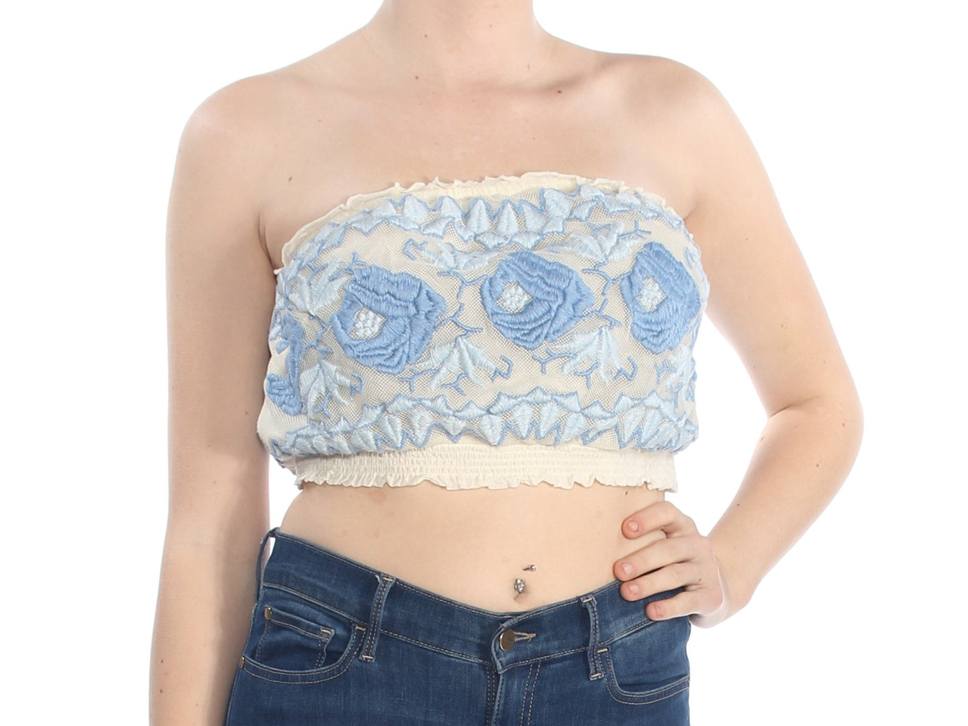 FREE PEOPLE Womens Ivory Embroidered Tube Top