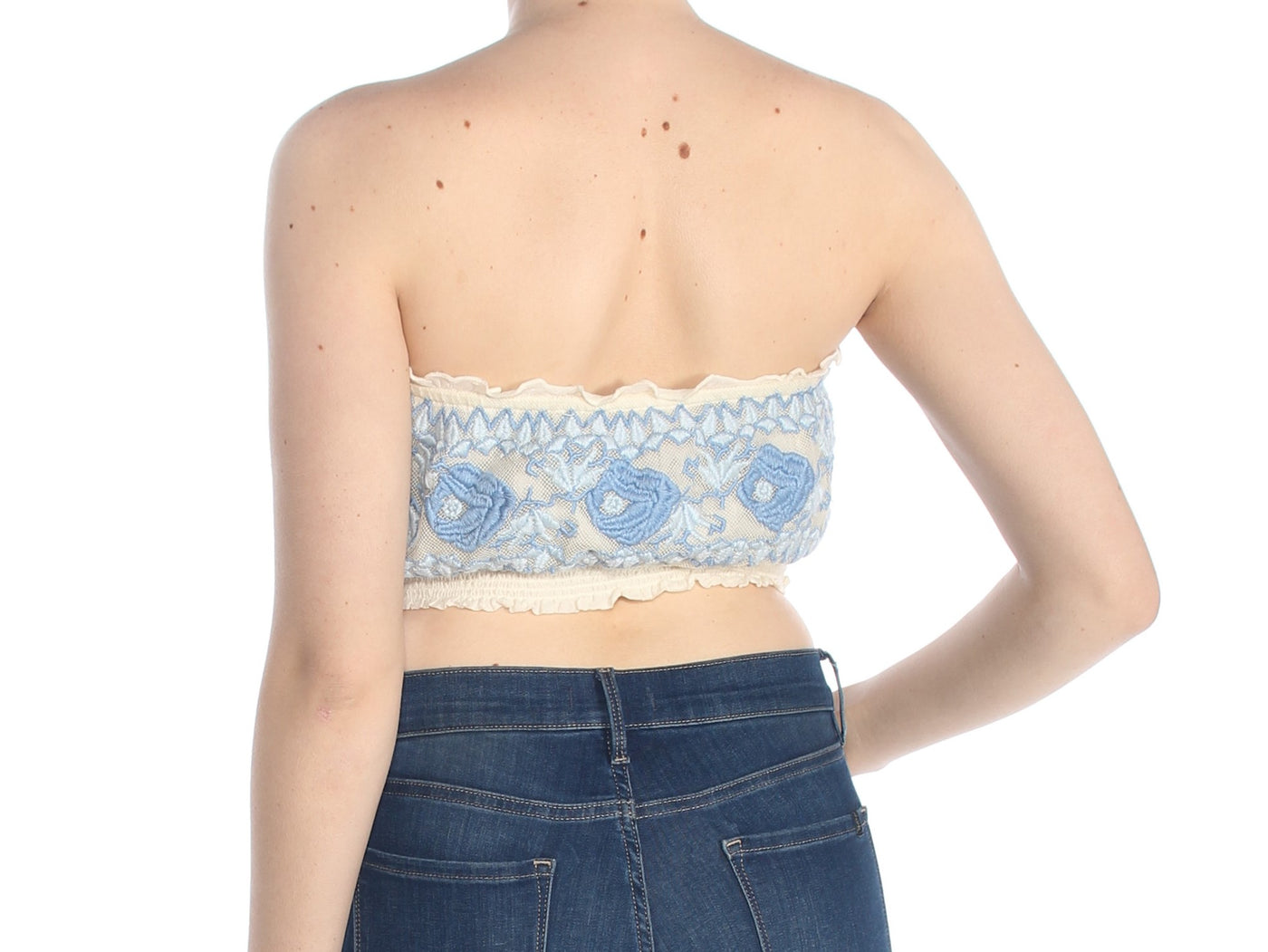 FREE PEOPLE Womens Ivory Embroidered Tube Top