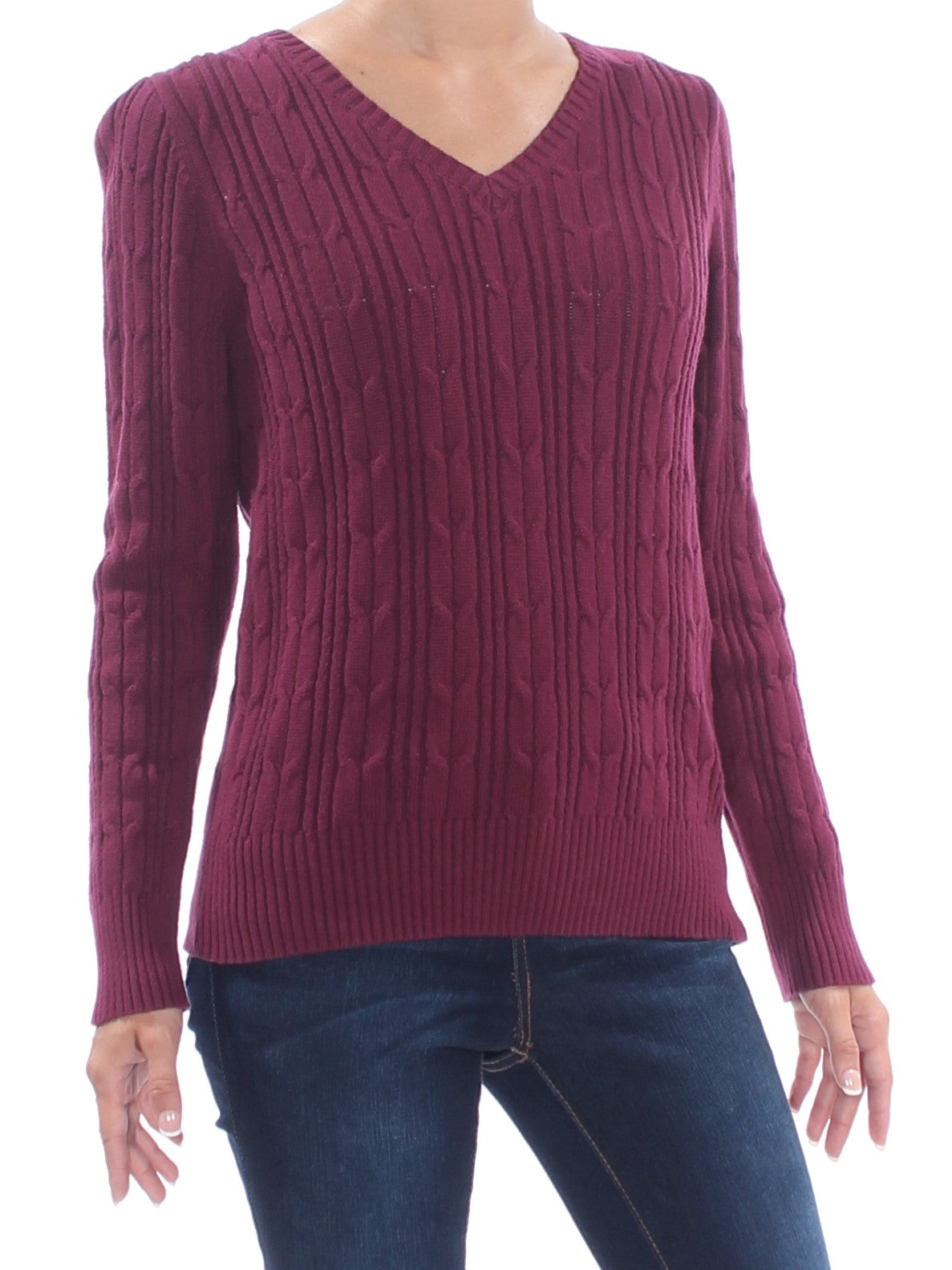 ST JOHNS BAY Womens Maroon Long Sleeve V Neck Sweater