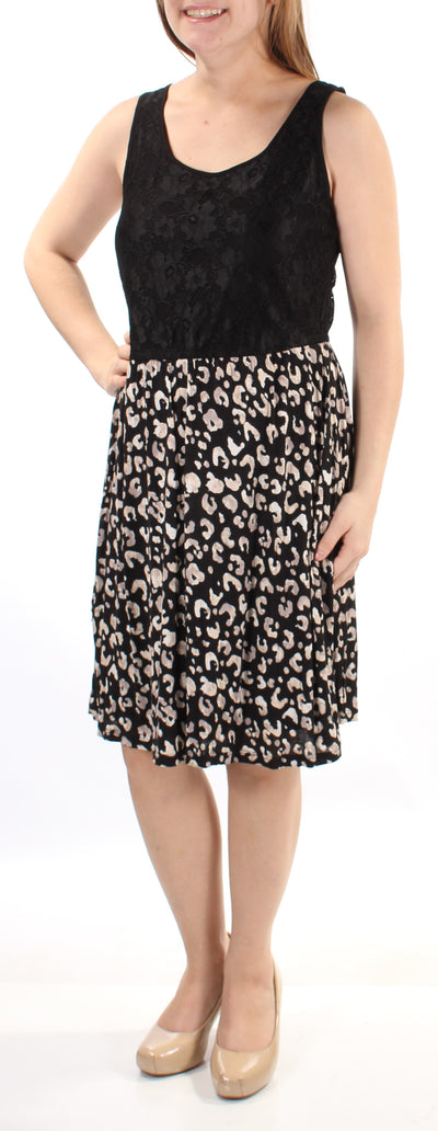KENSIE Womens Embroidered Lace Sleeveless Jewel Neck Knee Length A-Line Dress