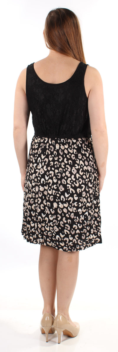 KENSIE Womens Embroidered Lace Sleeveless Jewel Neck Knee Length A-Line Dress