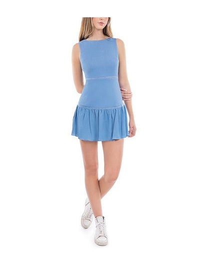 B DARLIN Womens Blue Sleeveless Round Neck Mini Fit + Flare Dress Juniors 5\6