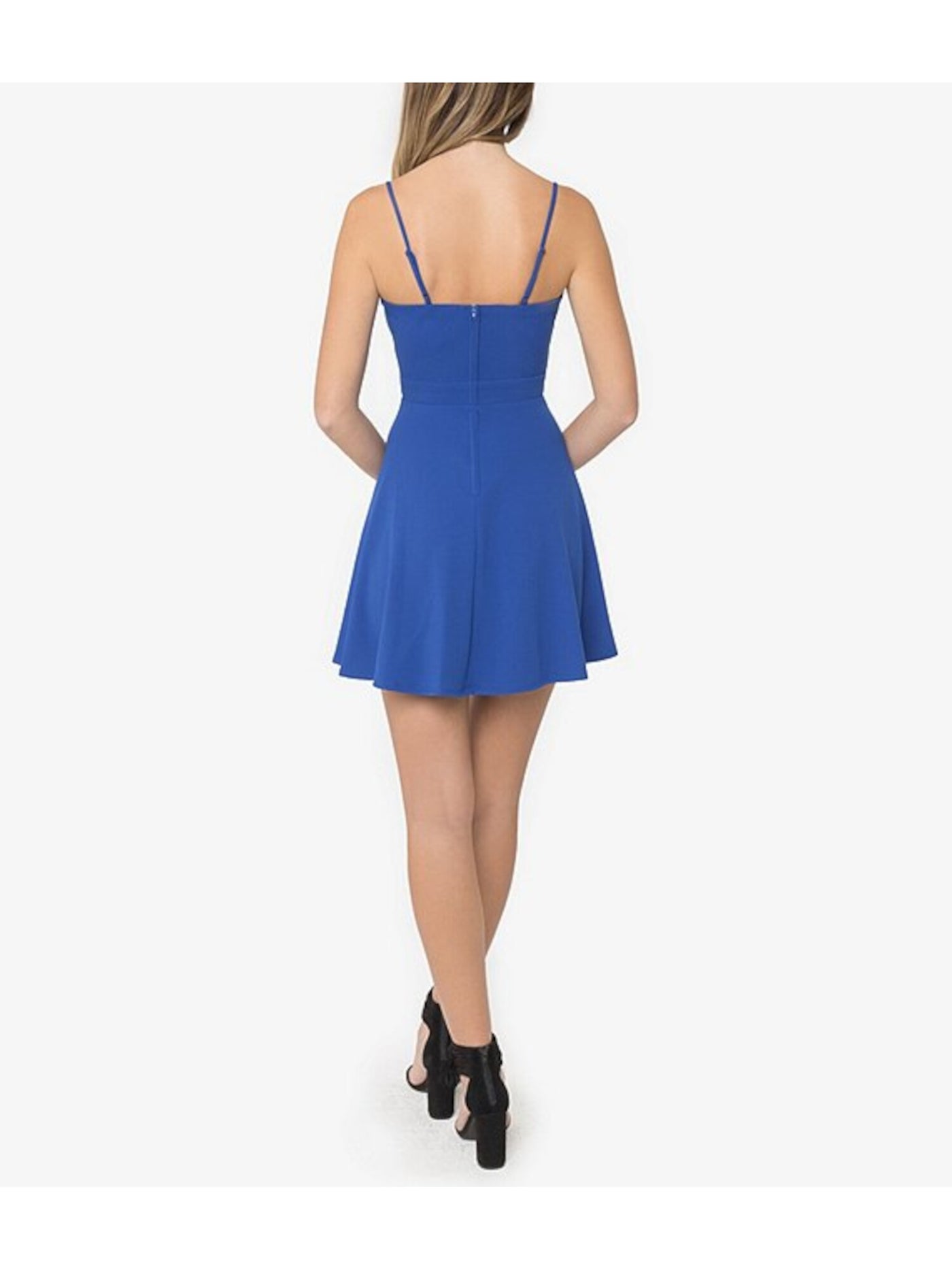 B DARLIN Womens Blue Stretch Scalloped Spaghetti Strap V Neck Mini Evening Fit + Flare Dress Juniors 7\8