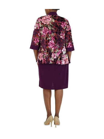 R&M RICHARDS Womens Purple Open Front Sheer Elbow Sleeve Floral Wear To Work Jacket Plus 22W