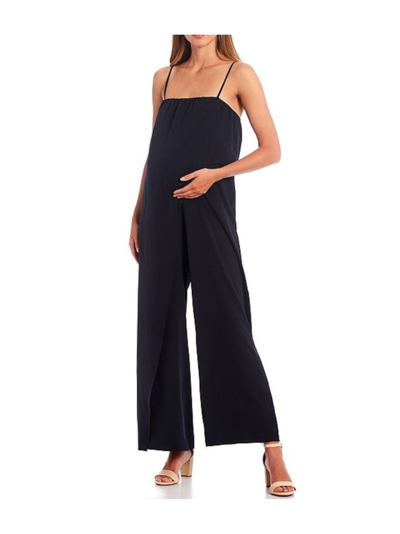 ALEX MARIE Womens Navy Sleeveless Square Neck Party Wide Leg Jumpsuit Maternity 14