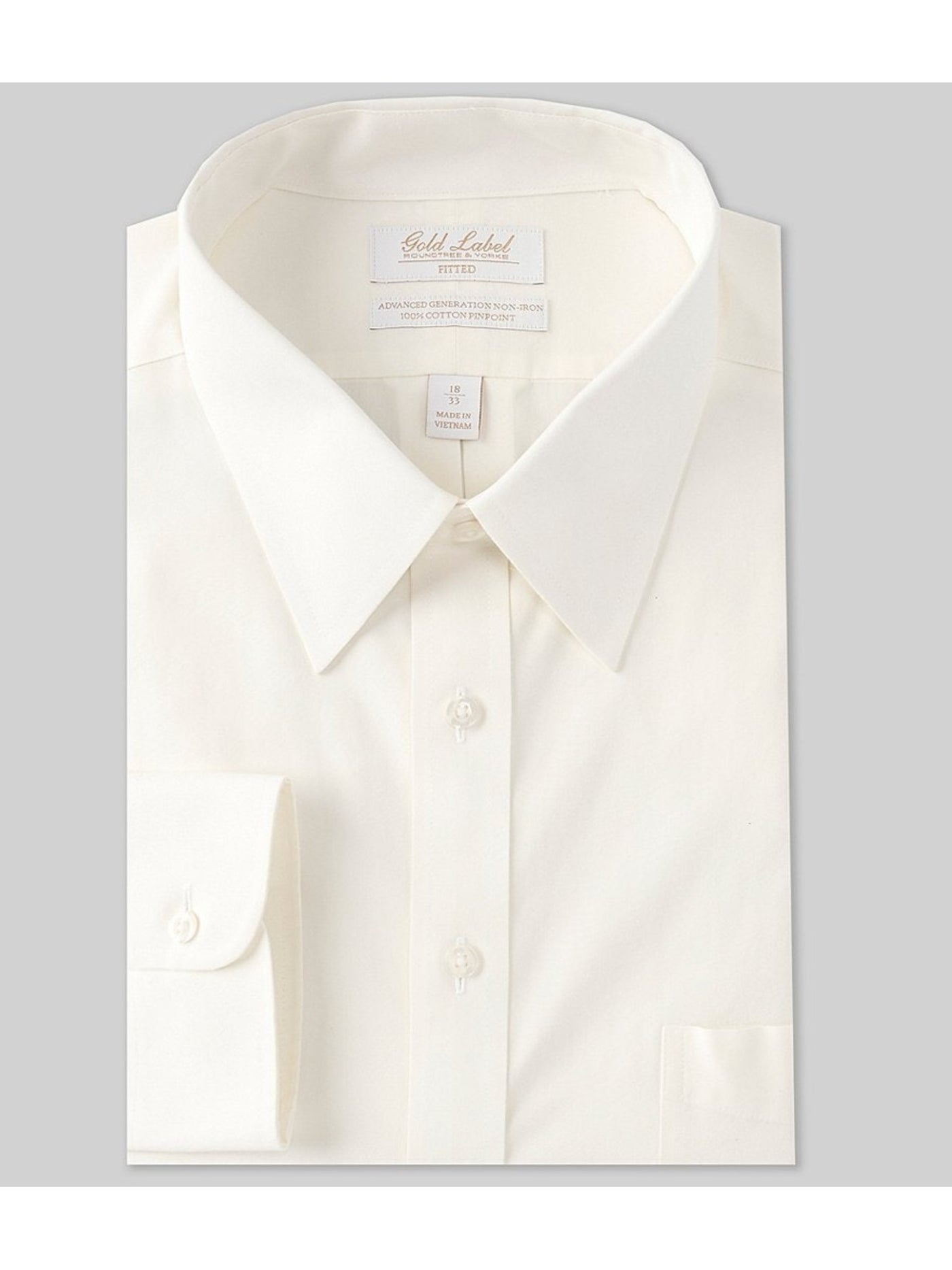 GOLD LABEL ROUNDTREE & YORKE Mens Ivory Point Collar Slim Fit Button Down Shirt 16.5 34