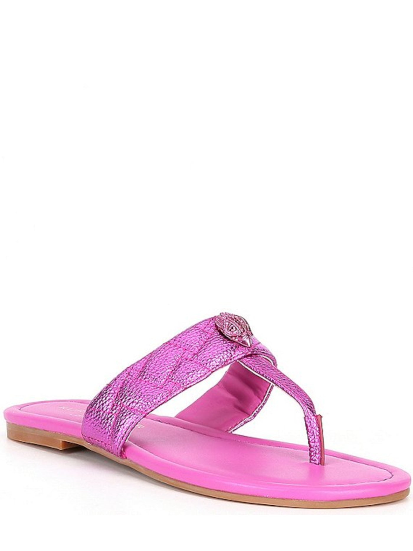 KURT GEIGER LONDON Womens Pink Bird Hardware Padded Woven Kensington Round Toe Slip On Leather Thong Sandals Shoes 37