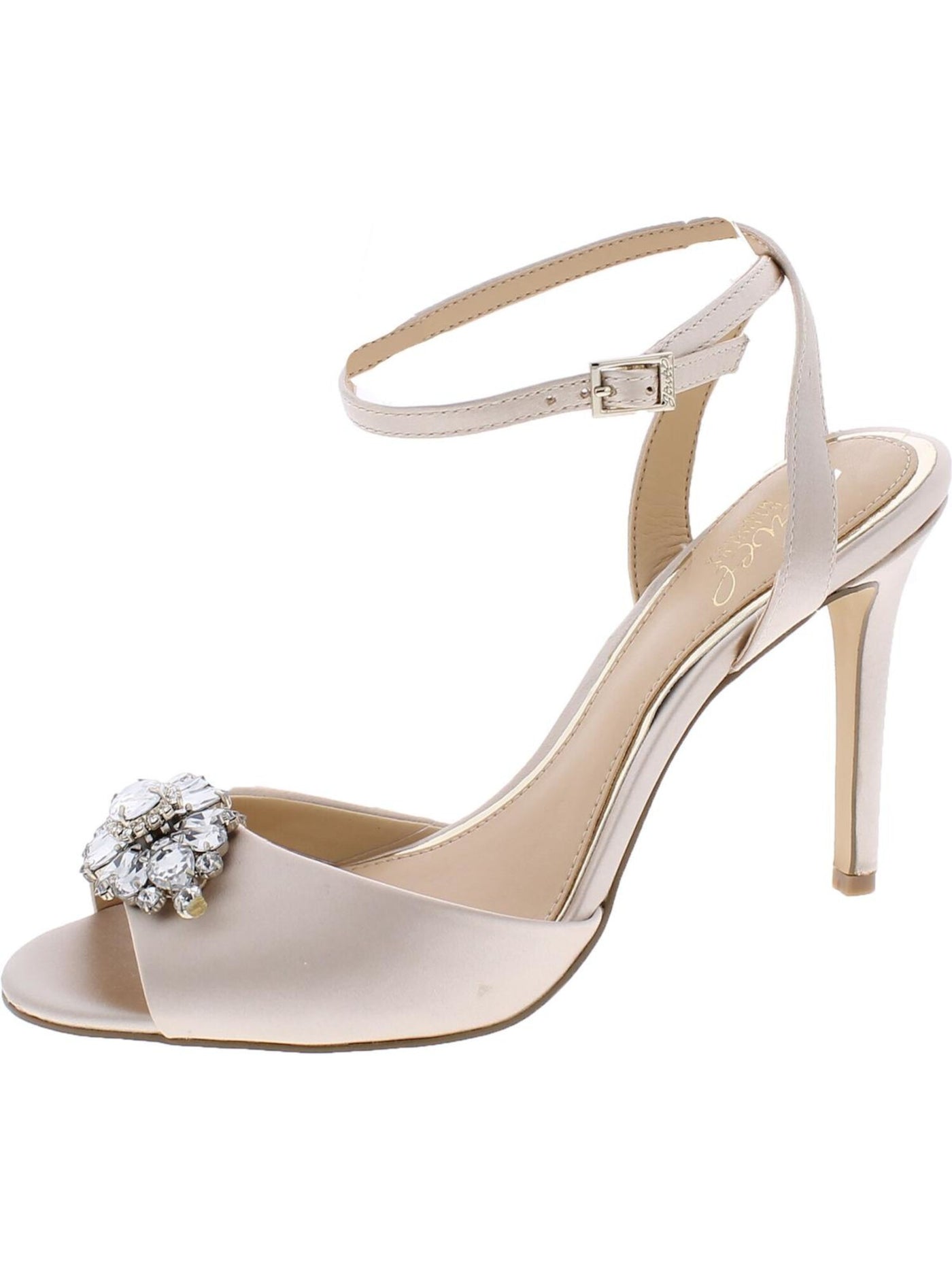 BADGLEY MISCHKA Womens Beige Embellished Ankle Strap Hayden Round Toe Stiletto Buckle Dress Sandals Shoes 5