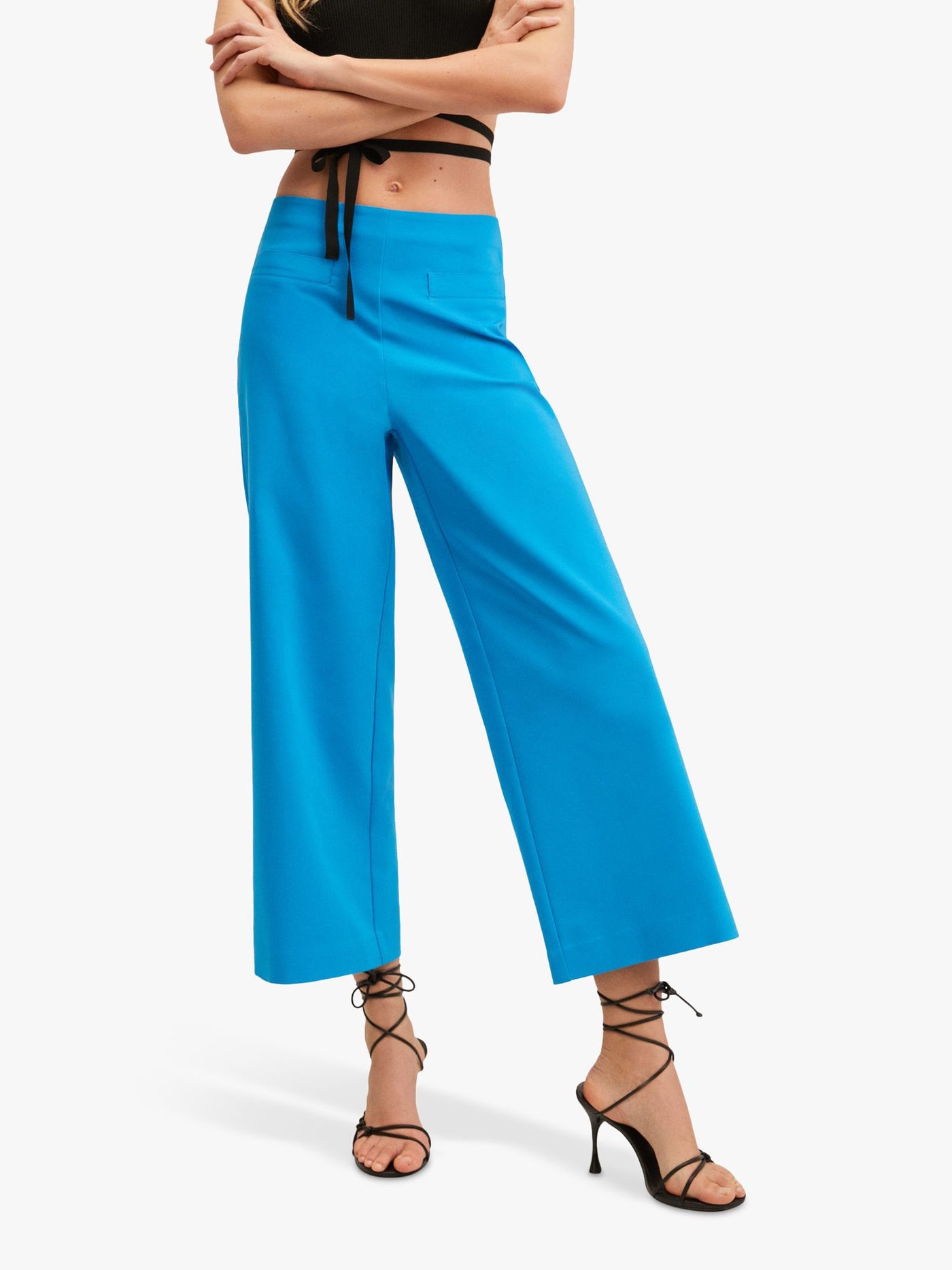 MNG Womens Blue Zippered Cropped Culottes Faux Pockets Wear To Work High Waist Pants 6