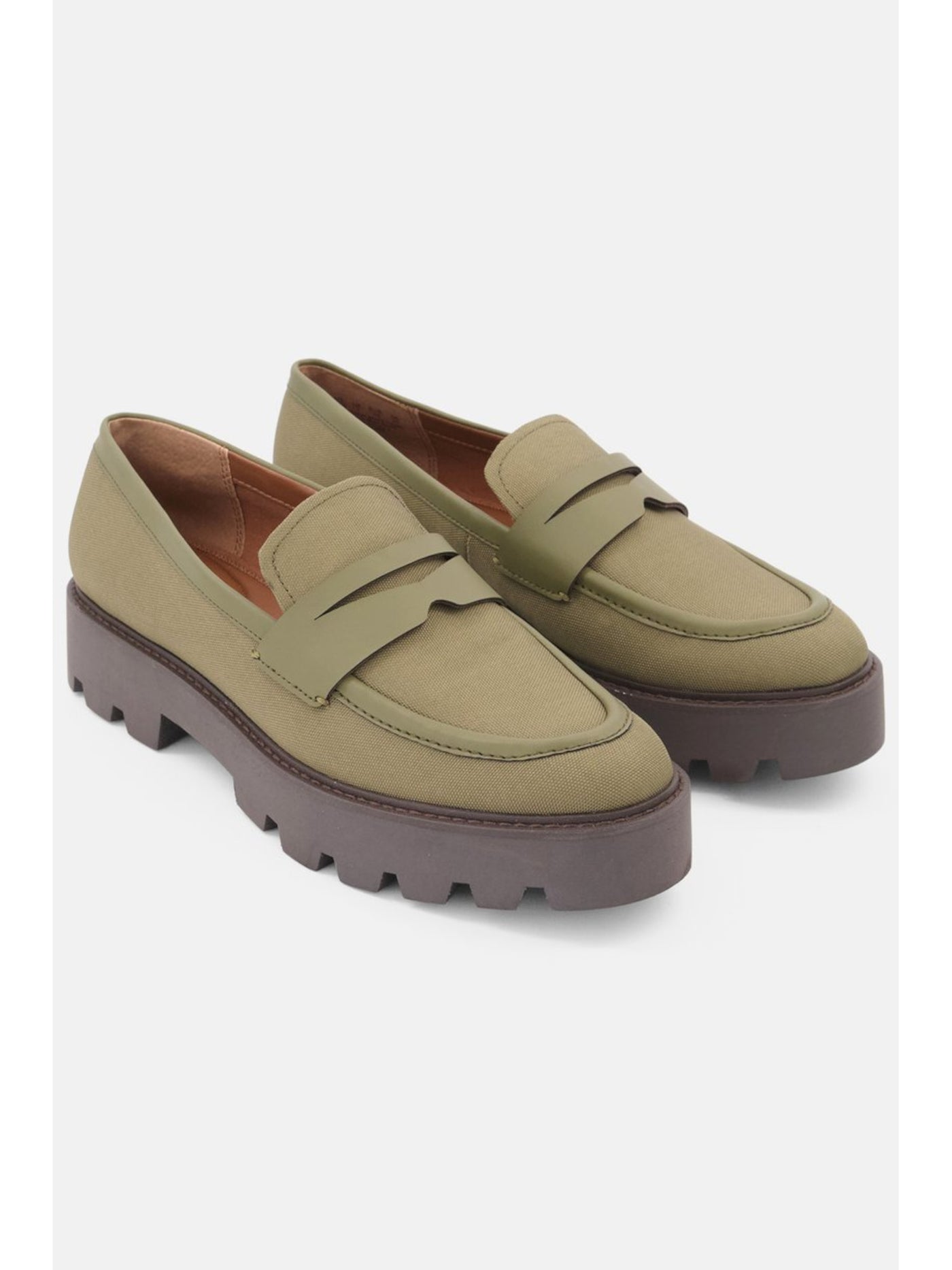 FRANCO SARTO Womens Green 1" Platform Penny Keeper Lug Sole Cushioned Balin Round Toe Block Heel Slip On Loafers Shoes 6 M