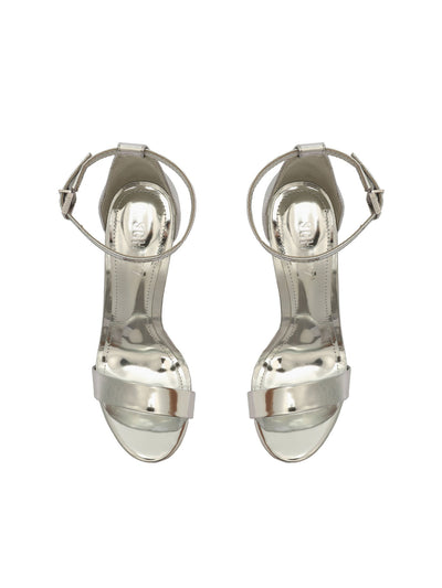 SCHUTZ Womens Silver Ankle Strap Padded Cadey-lee Open Toe Stiletto Buckle Leather Dress Heeled Sandal 7 B