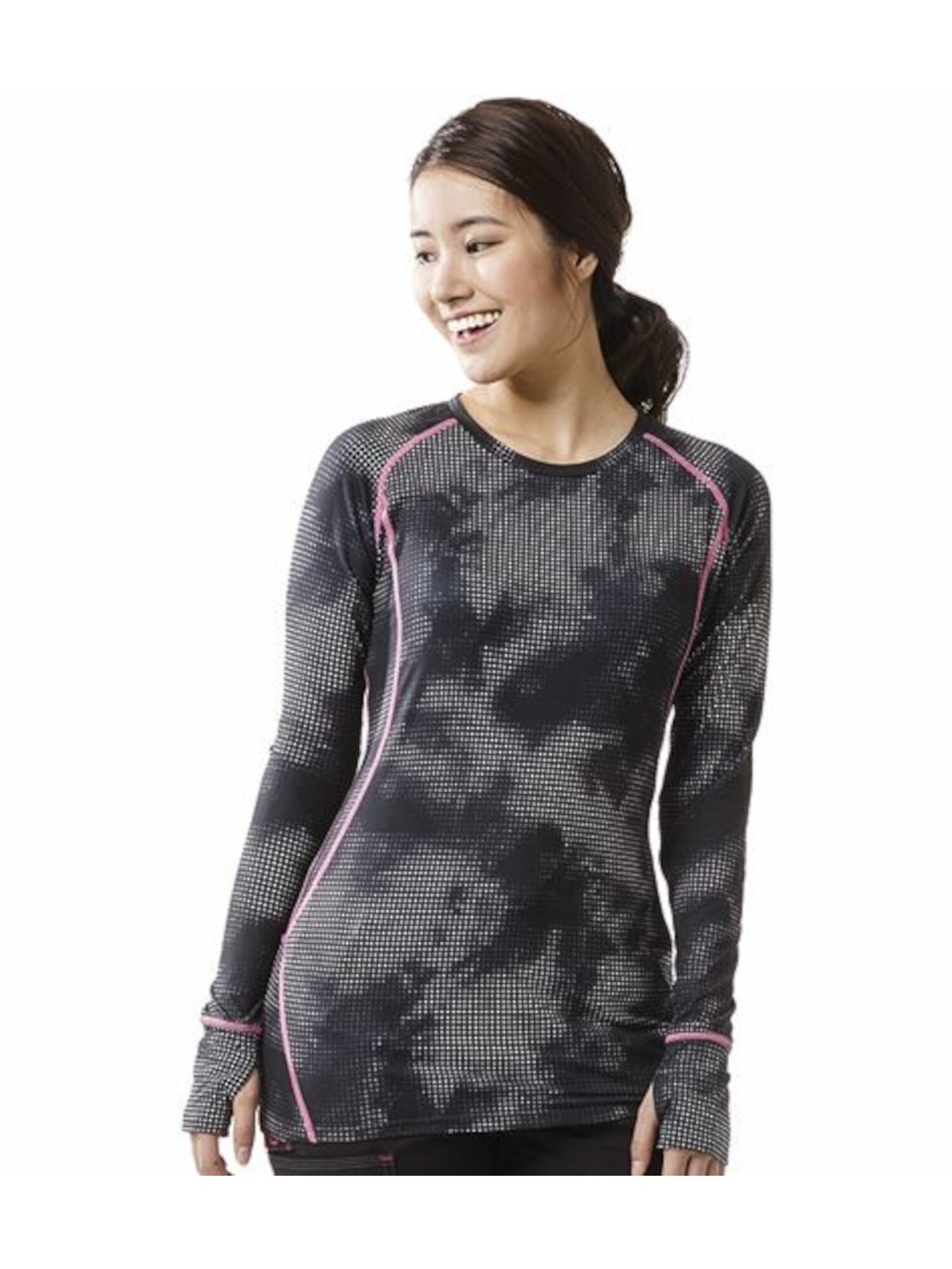 FFX SPORT Womens Black Stretch Thumb-holes Printed Long Sleeve Crew Neck Active Wear Top XS