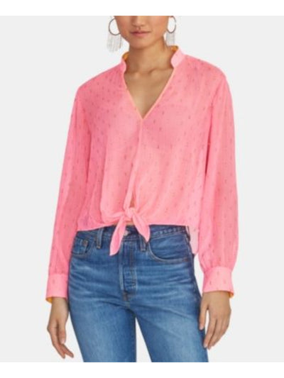 RACHEL ROY Womens Pink Printed Long Sleeve V Neck Blouse XS