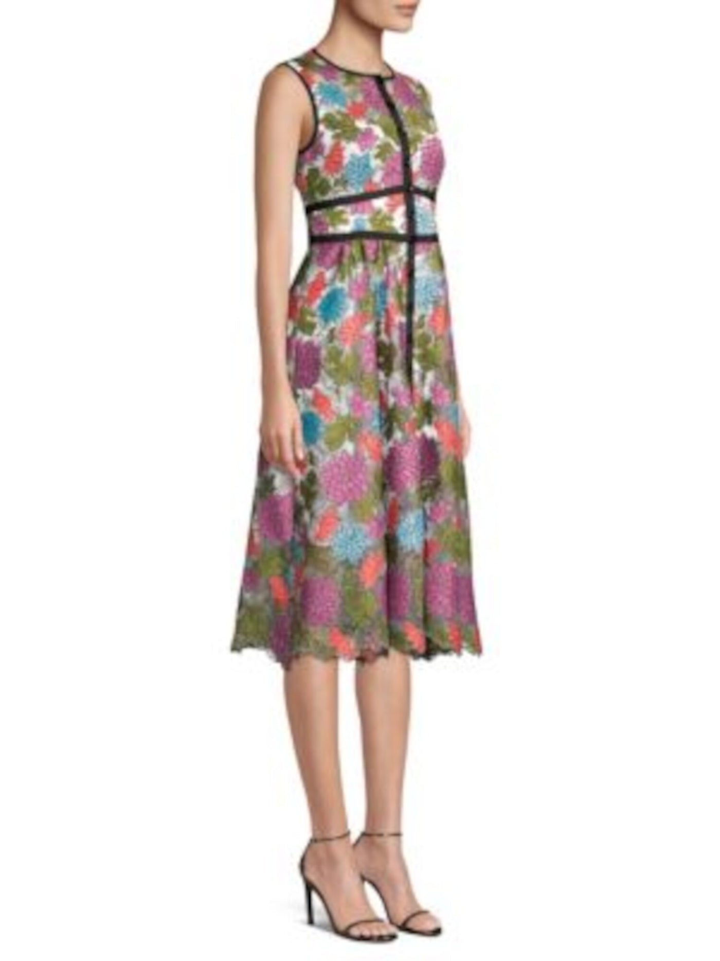 NANETTE LEPORE Womens Purple Embroidered Floral Sleeveless Knee Length Party A-Line Dress 2