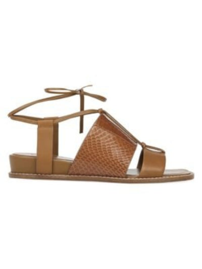 VINCE. Womens Brown Strappy Comfort Forster Round Toe Wedge Lace-Up Leather Slingback Sandal 8.5 M