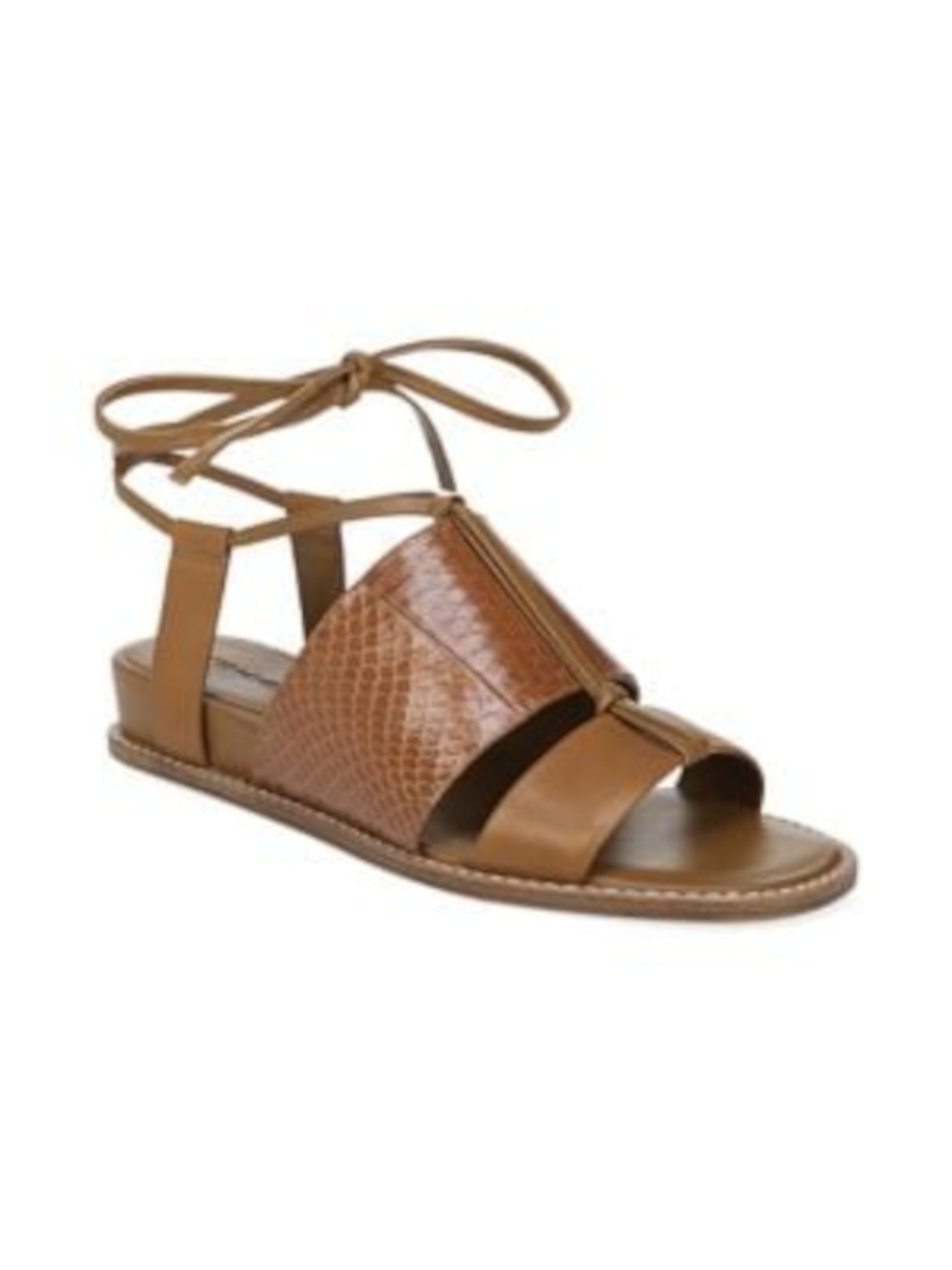VINCE. Womens Brown Strappy Comfort Forster Round Toe Wedge Lace-Up Leather Slingback Sandal 8.5 M