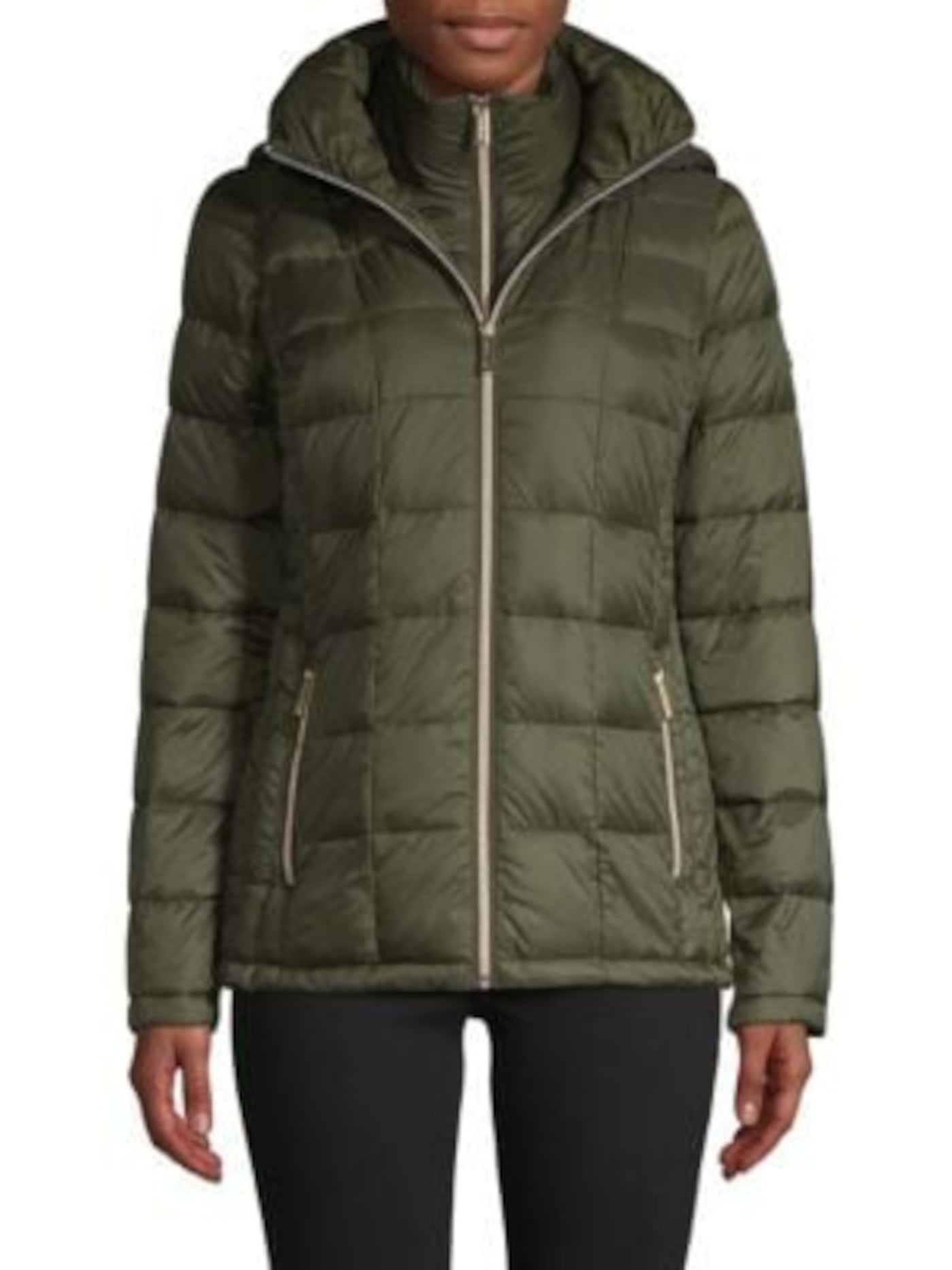 MICHAEL KORS Womens Green Pocketed Zippered Packable Down Puffer Winter Jacket Coat XXS