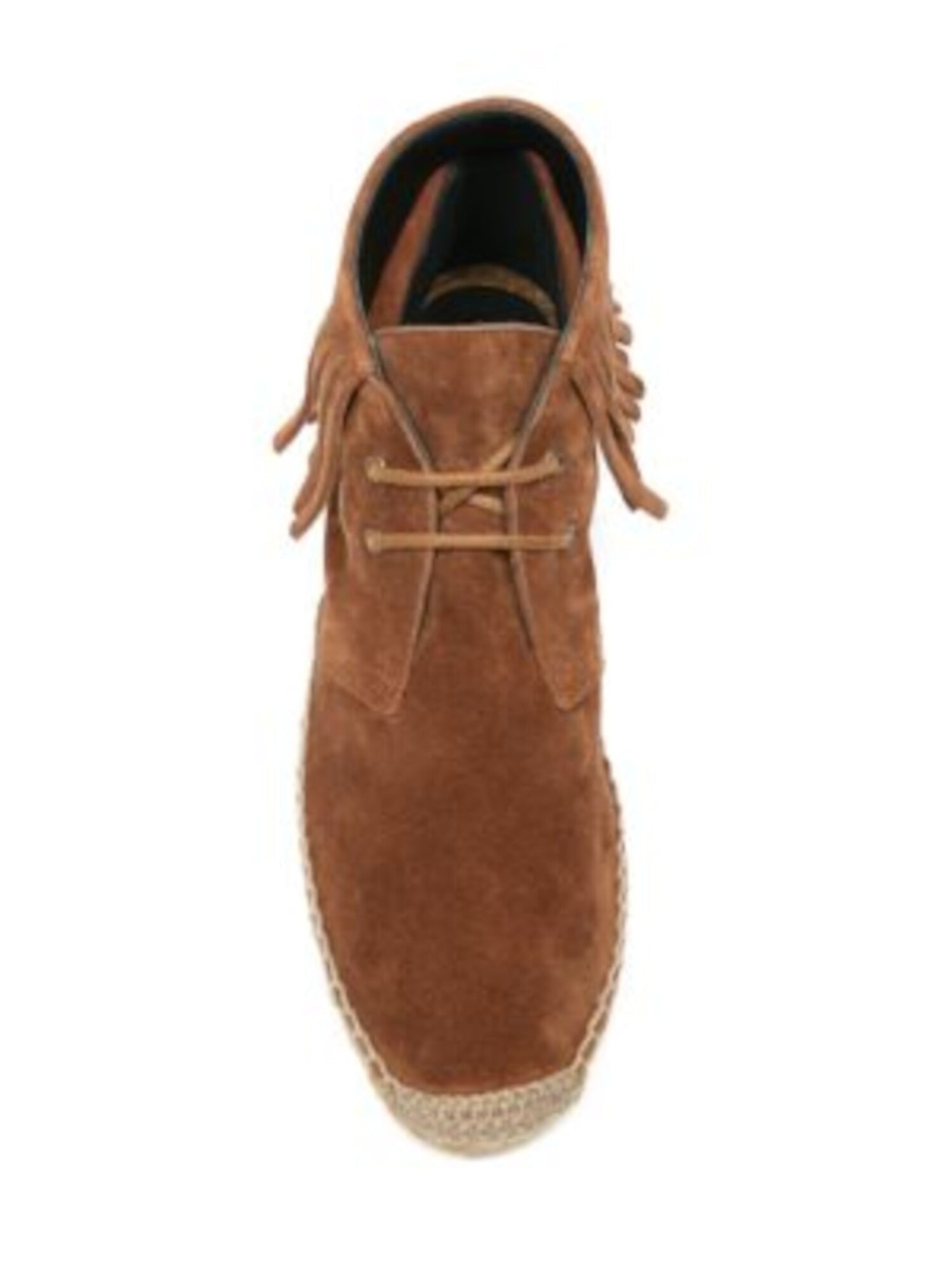 SAINT LAURENT Womens Brown Jute Wrapped Sole Fringed Comfort Florence Round Toe Platform Lace-Up Leather Moccasins Shoes