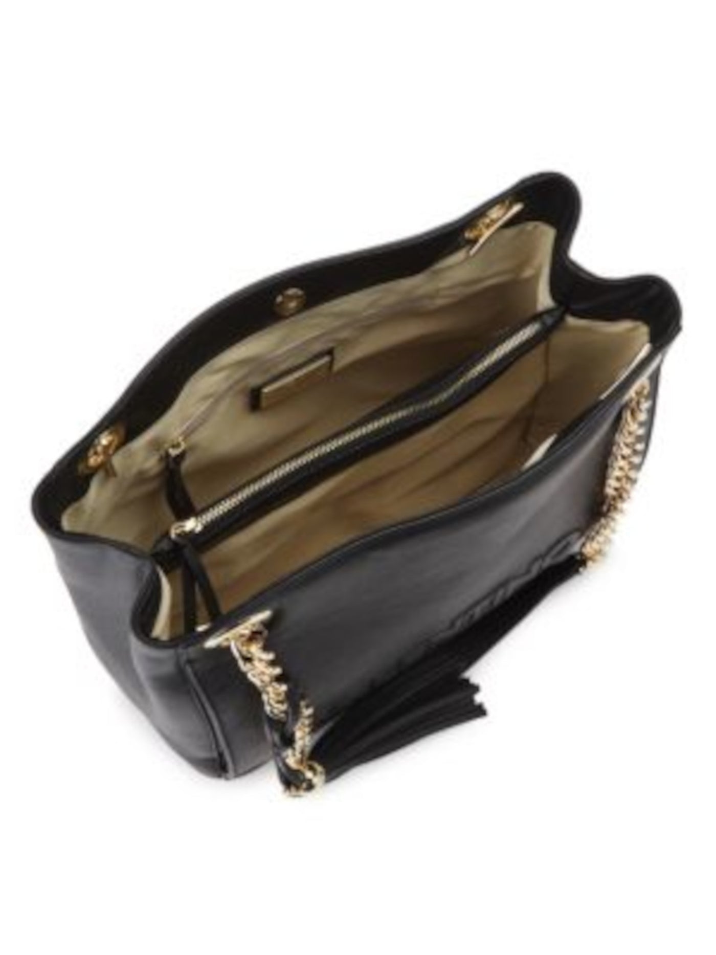 VALENTINO Women's Black Luisa Sauvage Solid Chain Detail Straps Embossed Logo Double Flat Strap Shoulder Bag