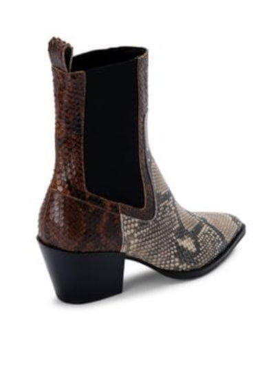 DOLCE VITA Womens Brown Snake Print Gore Panels Pull Tab Padded Studded Sabern Square Toe Stacked Heel Leather Western Boot 5.5