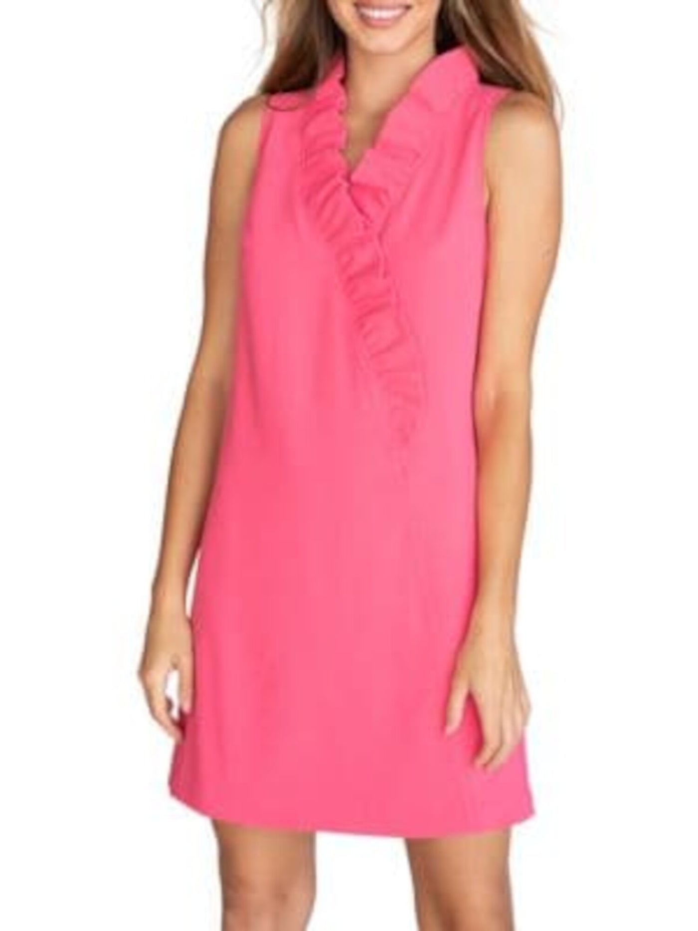 TRINA TURK Womens Pink Ruffled Front Ruffle Sleeveless V Neck Short Sheath Dress 4