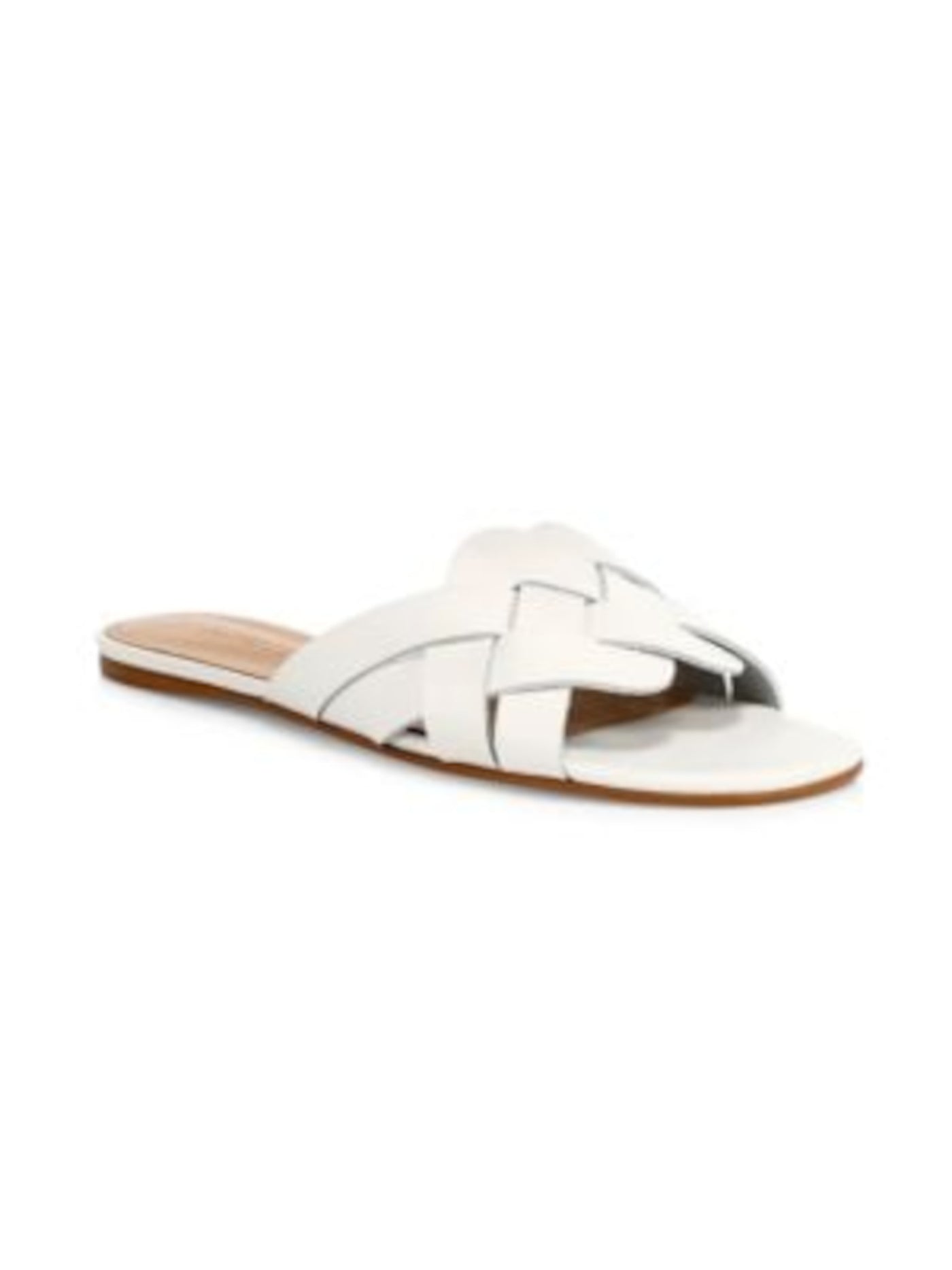 SCHUTZ Womens White Braided Tari Round Toe Slip On Leather Slide Sandals 6 B