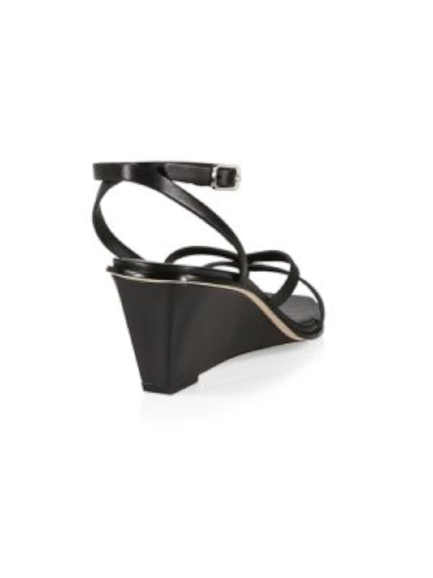 3.1 PHILLIP LIM Womens Black Strappy Crossover Ankle Strap Adjustable Strap Laura Square Toe Wedge Buckle Leather Dress Sandals Shoes 39