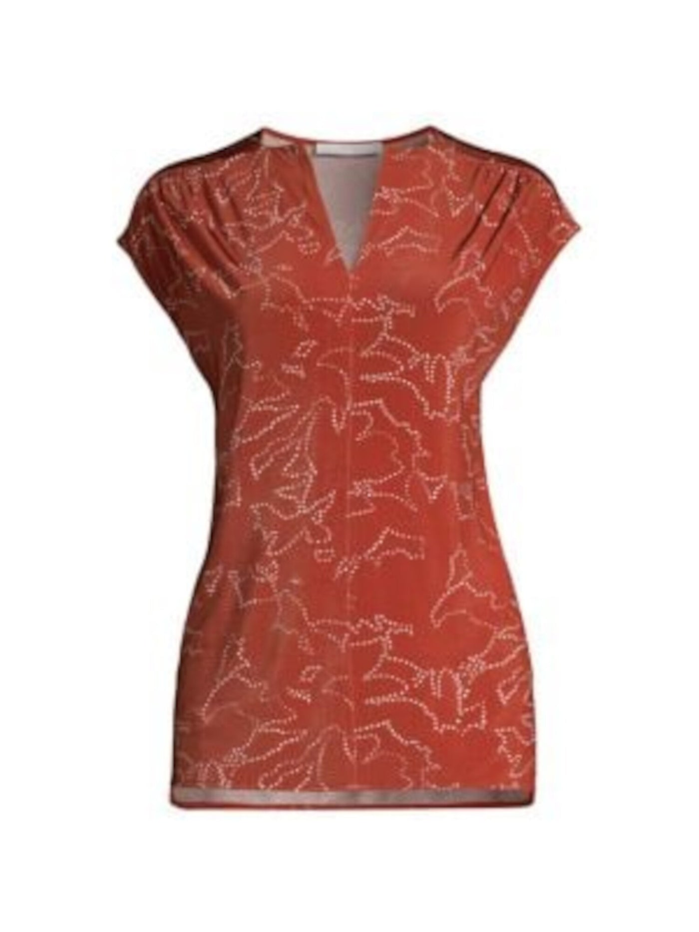 BOSS Womens Orange Stretch Pleated Side Vents Printed Short Sleeve Split Top M