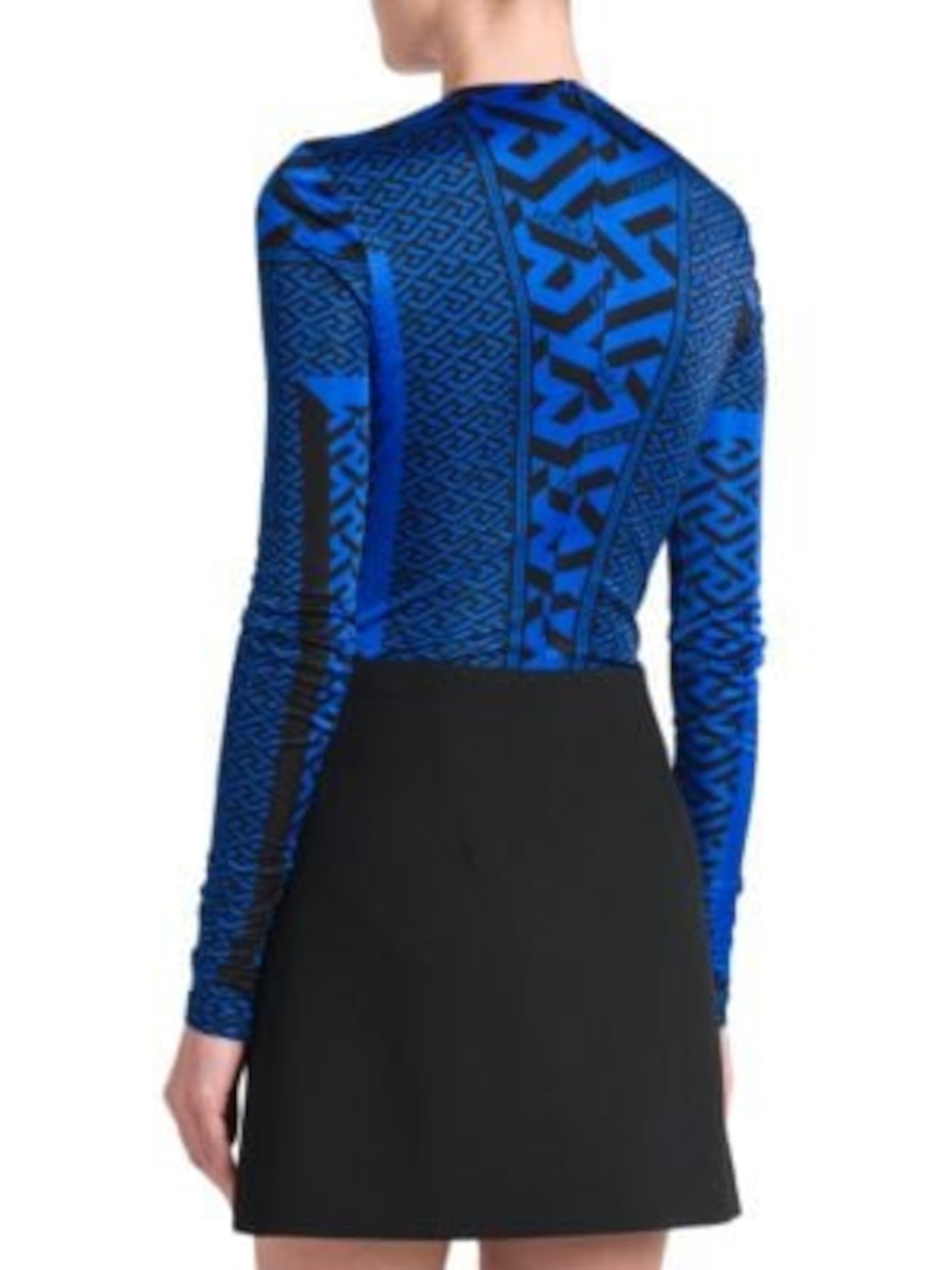 VERSACE Womens Blue Zippered Button Keyhole Hook-n-eye Gusset Logo Graphic Long Sleeve Crew Neck Party Body Suit Top 44