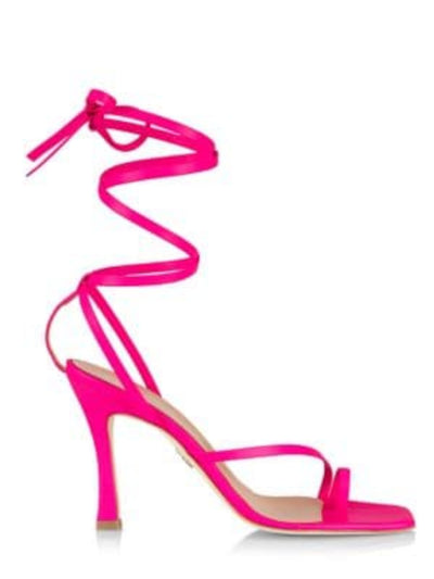 BROTHER VELLIES Womens Pink Asymmetrical Strappy Bike Square Toe Stiletto Lace-Up Leather Dress Heeled Sandal 9
