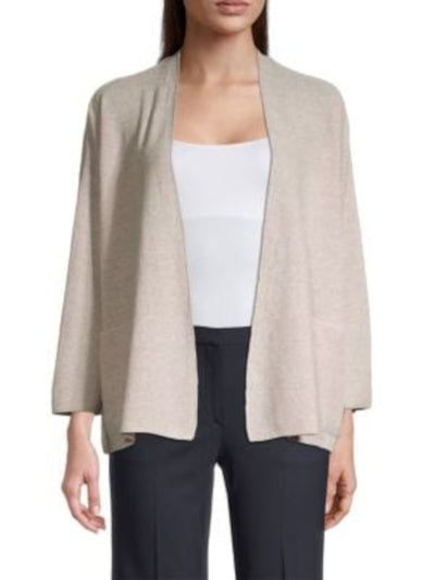 EILEEN FISHER Womens Beige Pocketed Textured Oversized Fit Cardigan 3/4 Sleeve Open Front Sweater XL