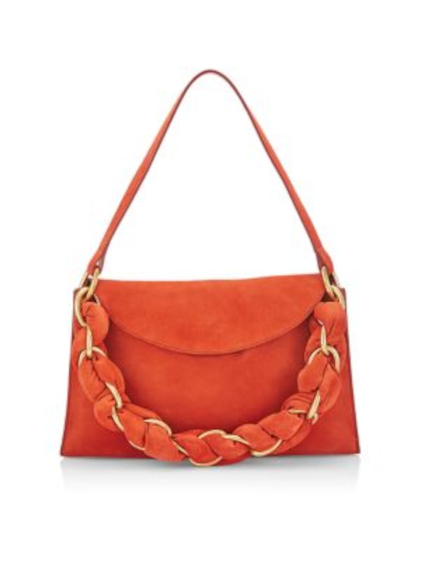 PROENZA SCHOULER Women's Orange Solid Suede Gold Braid Handle Single Strap Shoulder Bag