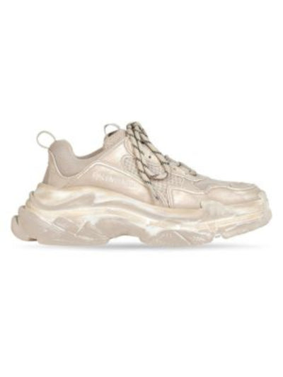 BALENCIAGA Womens Beige Distressed Removable Insole Triple S Round Toe Lace-Up Athletic Sneakers Shoes 11
