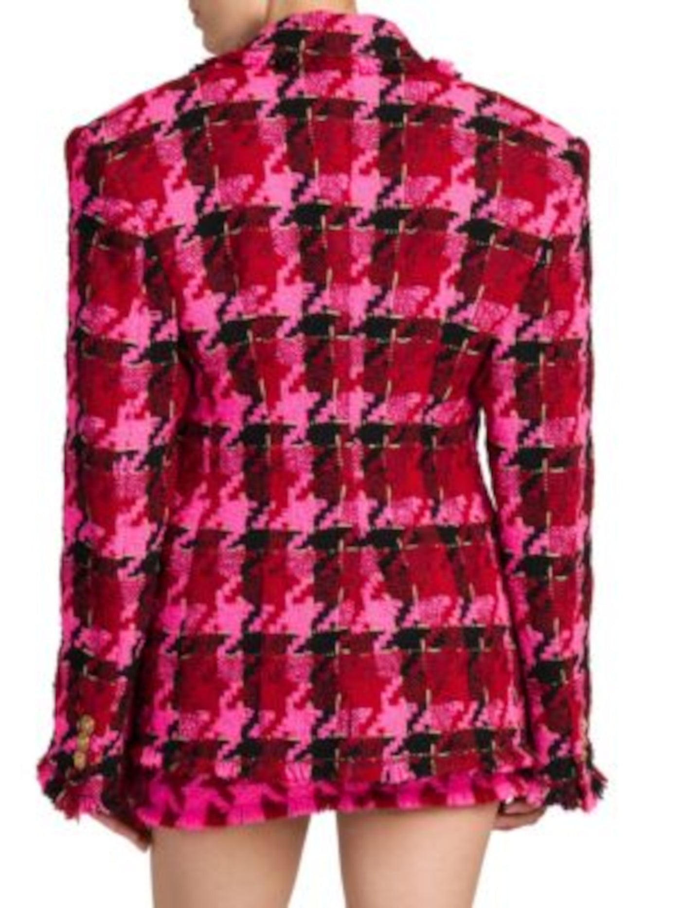 VERSACE Womens Red Pocketed Fringed Button Closure Padded Shoulders Plaid Wear To Work Blazer Jacket 42