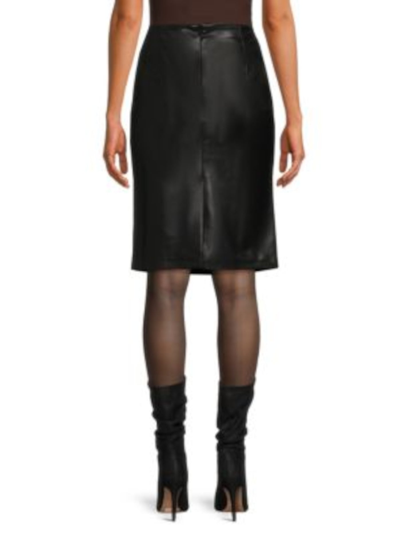 CALVIN KLEIN Womens Black Faux Leather Zippered Lined Faux Pockets Back Slit-hem Above The Knee Party Pencil Skirt 6