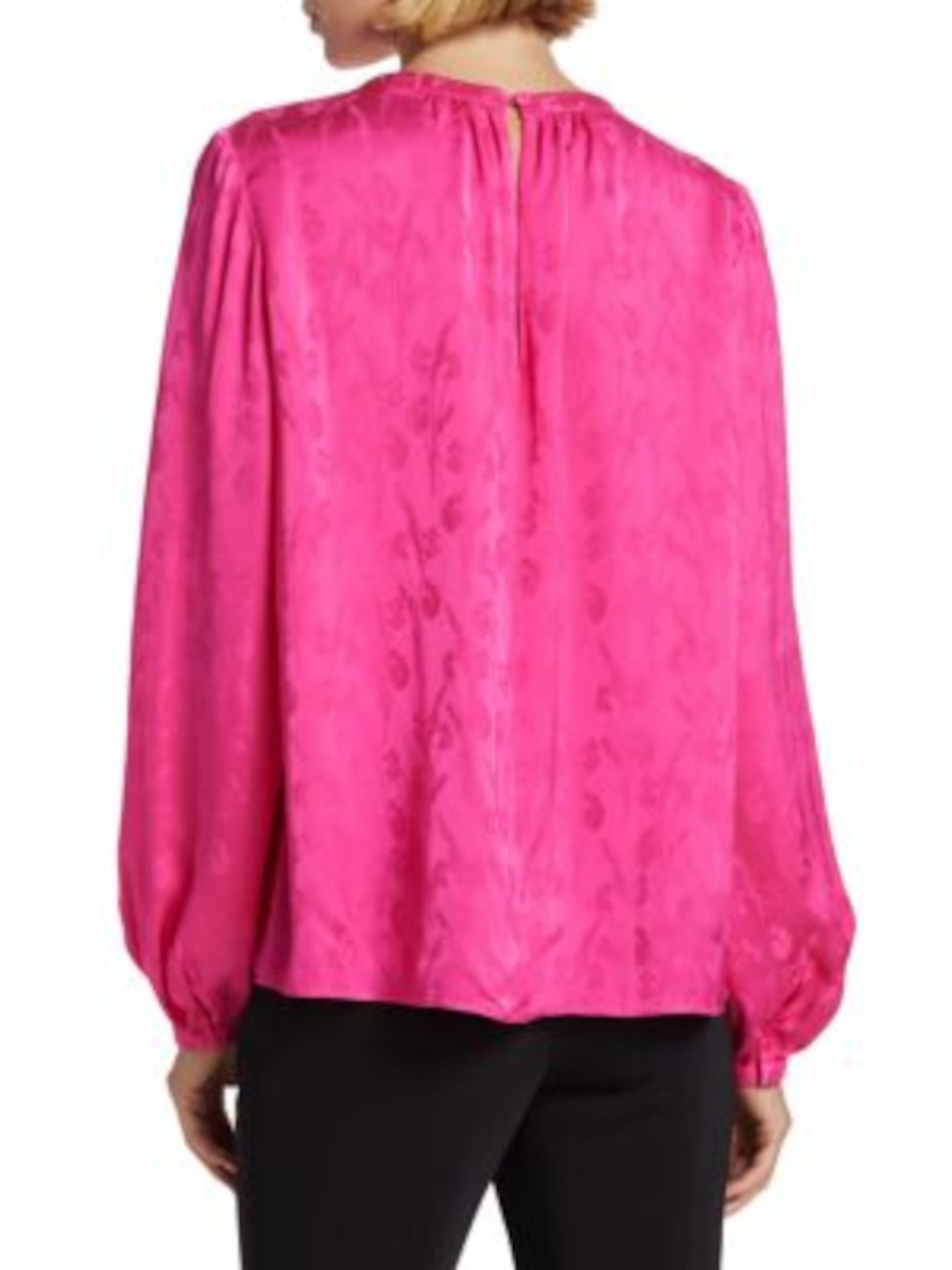 JASON WU Womens Pink Gathered Keyhole Back Curved Hem Long Sleeve Crew Neck Wear To Work Top 4